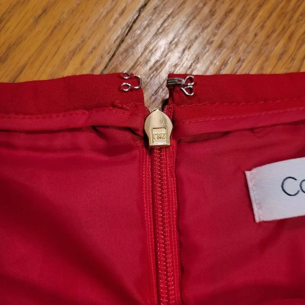 Calvin Klein Accordian Skirt Size 8 Red A-Line Midi Preppy‎ Holiday Career - Picture 4 of 13